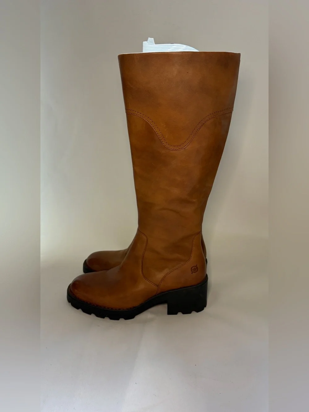 Born Gabriella Brown Leather Knee High Boots Block Heel Lug Sole Women's Size 8